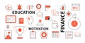 Education, finance and motivation - line design style icons