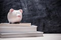 Education financial saving. Pink Piggy bank on top of books with Royalty Free Stock Photo