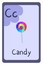 Education flash card abc, letter C - candy.