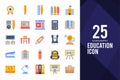 25 Education Flat icon pack. vector illustration