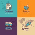 Education flat Icons, certificate icon, palette icon, school bus, rocket icon with world map icon