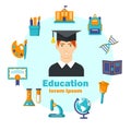 Education flat poster with colorful icons Royalty Free Stock Photo