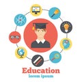 Education flat poster with colorful icons Royalty Free Stock Photo