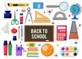 Education flatlay colladge school knowledge icons set flat design isolated vector illustration Royalty Free Stock Photo