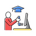 education flight simulator on computer color icon vector illustration