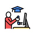 education flight simulator on computer color icon vector illustration