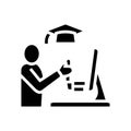 education flight simulator on computer glyph icon vector illustration