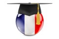 Education in France concept. French flag with graduation cap, 3D rendering