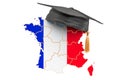 Education in France concept. French map with graduate cap, 3D rendering