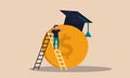 Education fund and finance budget degree. Diploma investment and graduation target vector illustration concept. Dollar payment