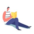 Education, Gaining Knowledge Concept. Young Man Student Sitting with Book Learning Homework or Prepare to Exams