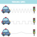 Education game for preschool kids. Tracing lines with police car