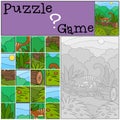 Education game: Puzzle. Little cute numbat walks