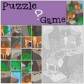 Education game: Puzzle. Two beautiful urials stand on the mountains