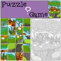 Education games for kids. Puzzle. Mother tiger with her little cute baby.