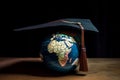 Education in Global, Graduation cap on top model Earth