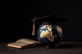 Education in Global, Graduation cap on top model Earth