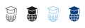 Education in Global World Silhouette and Line Icon Set. Graduation Cap and Online Education Color Sign Collection Royalty Free Stock Photo