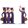 Education graduate scroll students afroamerican afroeuropean jewish asian cartoon character design graduation cap vector