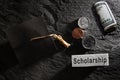 Education graduation cap with Scholarship note and money Royalty Free Stock Photo