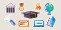 Education graduation college university academic object collection set illustration sticker style