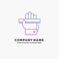 Education, hand, learn, learning, ruler Purple Business Logo Template. Place for Tagline