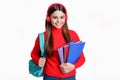 education of happy school teen girl in studio. photo of teen girl having school education Royalty Free Stock Photo