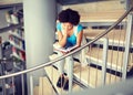 African student girl reading book at library Royalty Free Stock Photo