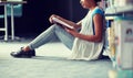 Happy african student girl reading book at library Royalty Free Stock Photo