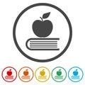 Education icon, Book with apple, 6 Colors Included Royalty Free Stock Photo