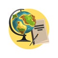 Education icon, globe, book and pointer, symbols of the teaching profession cartoon vector Illustration