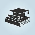 Education icon. Graduation cap, book and diploma symbol. Royalty Free Stock Photo