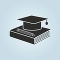 Education icon. Graduation cap, book and pencil symbol. Royalty Free Stock Photo