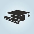 Education icon. Graduation cap and diploma symbol. Royalty Free Stock Photo