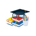 Education icon, related Graduation cap, book, and pencil vector with flat design Royalty Free Stock Photo