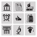 Education icon set. Black sign on gray background Royalty Free Stock Photo