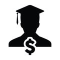 Education icon vector male person profile avatar with dollar symbol for student loan in flat color glyph pictogram Royalty Free Stock Photo