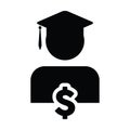Education icon vector male person profile avatar with dollar symbol for student loan in flat color glyph pictogram Royalty Free Stock Photo