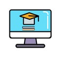 Education icon. webinar sign with editable stroke, digital study on laptop. Video course platform, distance learning, teaching Royalty Free Stock Photo