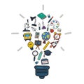 Education icons in Light bulb shape color doodle style Royalty Free Stock Photo