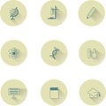 Education icons round, blue objects with shadow on beige, pastel colors Royalty Free Stock Photo