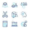 Education icons set. Included icon as Correct checkbox, Certificate, Court jury signs. Vector