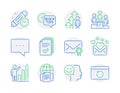 Education icons set. Included icon as Employee result, Handout, Love mail signs. Vector
