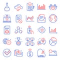 Education icons set. Included icon as Mail correspondence, Chemistry molecule, Accounting report. Vector