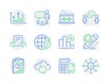 Education icons set. Included icon as Music making, Decreasing graph, Report signs. Vector