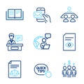 Education icons set. Included icon as Quick tips, Exhibitors, View document signs. Vector Royalty Free Stock Photo
