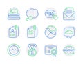 Education icons set. Included icon as Quick tips, Pie chart, Certificate signs. Vector