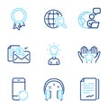 Education icons set. Included icon as Recovery phone, Ranking, International Copyright signs. Vector