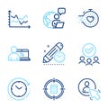 Education icons set. Included icon as User, Timer, Online education signs. Vector