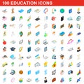 100 education icons set, isometric 3d style Royalty Free Stock Photo